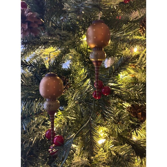 Williraye Studio Wooden Christmas Ornaments Set Of 2 Gold & Red Striped Design 5 - Picture 3 of 5